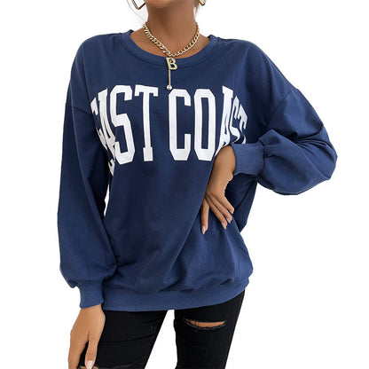 Loose Letter Print Sweatshirt with Round Neck