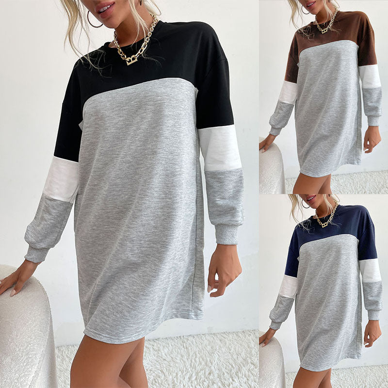 Color Block Long Sleeve Mini Sweatshirt Dress