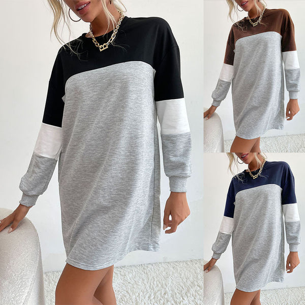 Color Block Long Sleeve Mini Sweatshirt Dress