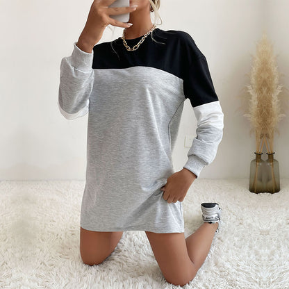 Color Block Long Sleeve Mini Sweatshirt Dress