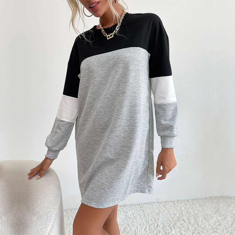 Color Block Long Sleeve Mini Sweatshirt Dress