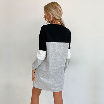 Color Block Long Sleeve Mini Sweatshirt Dress