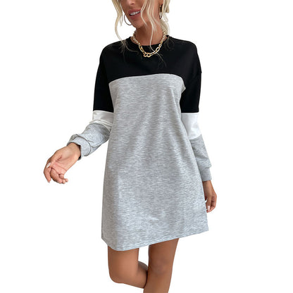Color Block Long Sleeve Mini Sweatshirt Dress