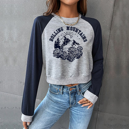 Cropped Graphic Print Sweatshirt with Raglan Sleeves
