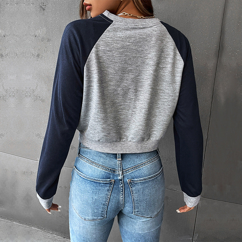 Cropped Graphic Print Sweatshirt with Raglan Sleeves