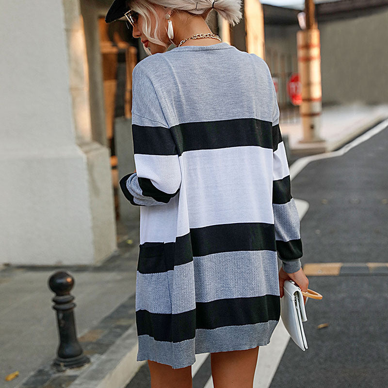 Longline Color Block Cardigan with Open Front