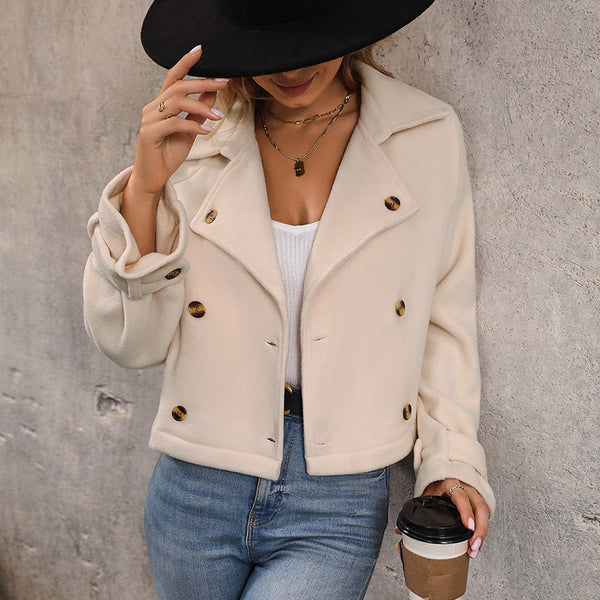 Cropped Polar Fleece Jacket with Double-Breasted Front