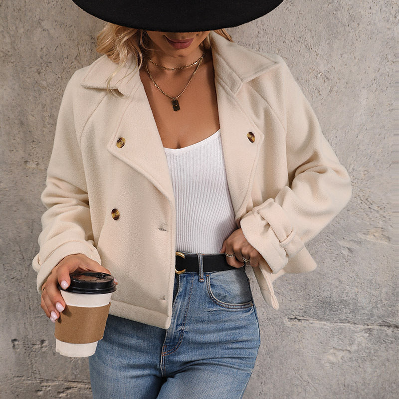 Cropped Polar Fleece Jacket with Double-Breasted Front