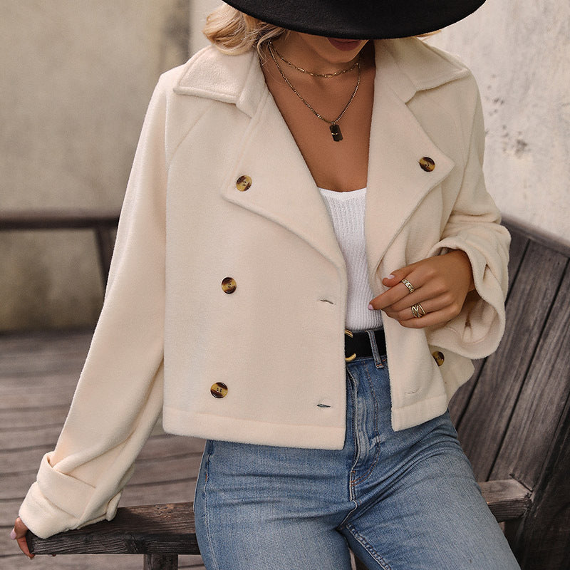 Cropped Polar Fleece Jacket with Double-Breasted Front