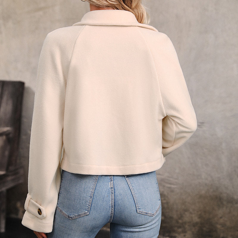 Cropped Polar Fleece Jacket with Double-Breasted Front