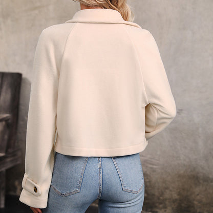 Cropped Polar Fleece Jacket with Double-Breasted Front