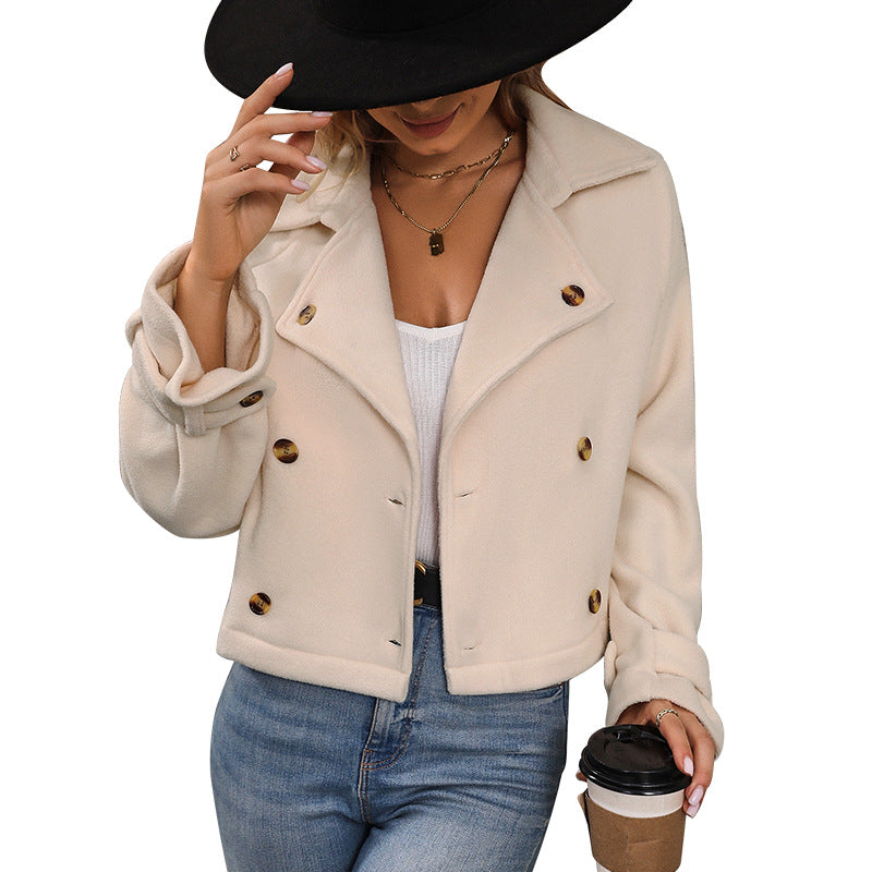Cropped Polar Fleece Jacket with Double-Breasted Front