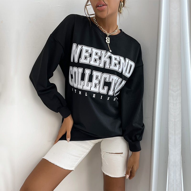 Letter Print Sweatshirt with Oversized Fit and Mid-Length