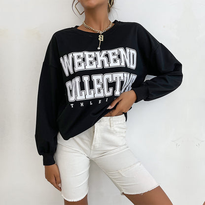 Letter Print Sweatshirt with Oversized Fit and Mid-Length