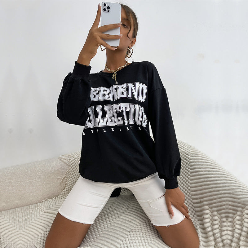 Letter Print Sweatshirt with Oversized Fit and Mid-Length