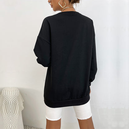Letter Print Sweatshirt with Oversized Fit and Mid-Length
