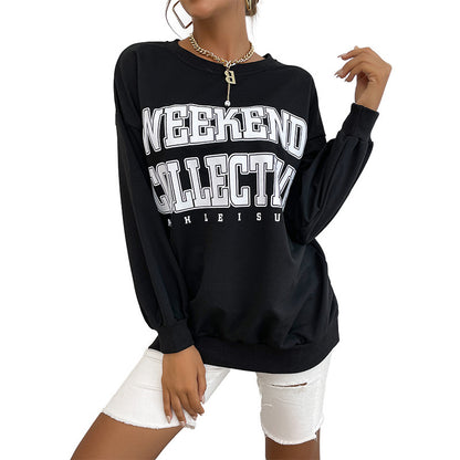 Letter Print Sweatshirt with Oversized Fit and Mid-Length