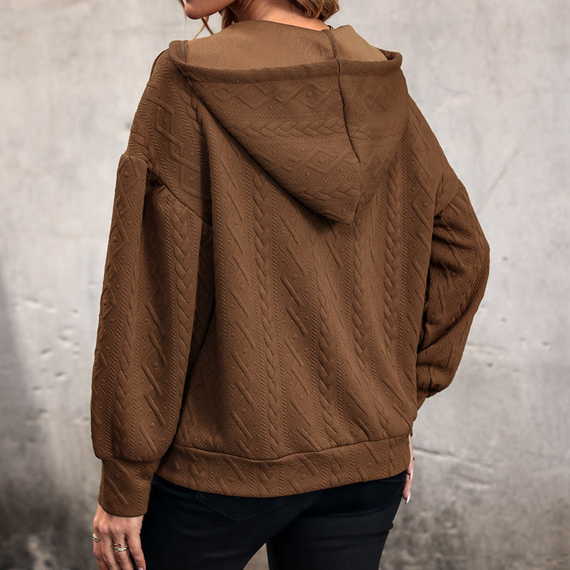 Spiral Pattern Hoodie with V-Neck and Drawstring Detail