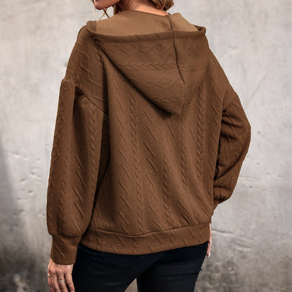 Spiral Pattern Hoodie with V-Neck and Drawstring Detail