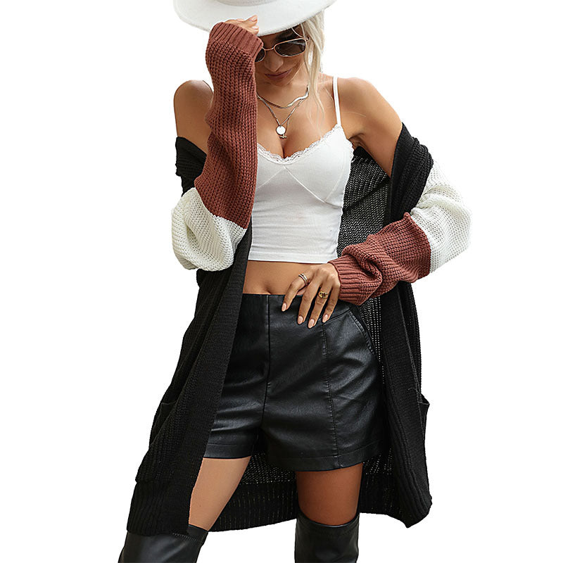 Longline Color Block Cardigan with Open Front