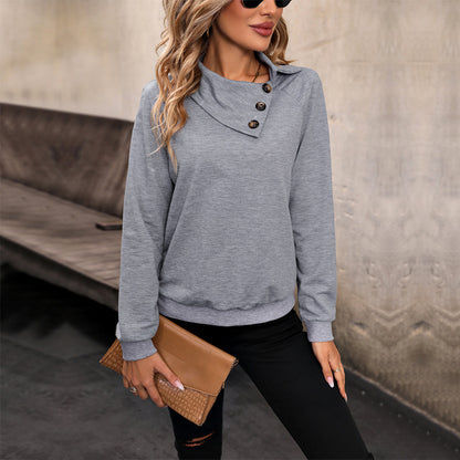 Solid Pullover Sweatshirt with Asymmetrical Button Neck