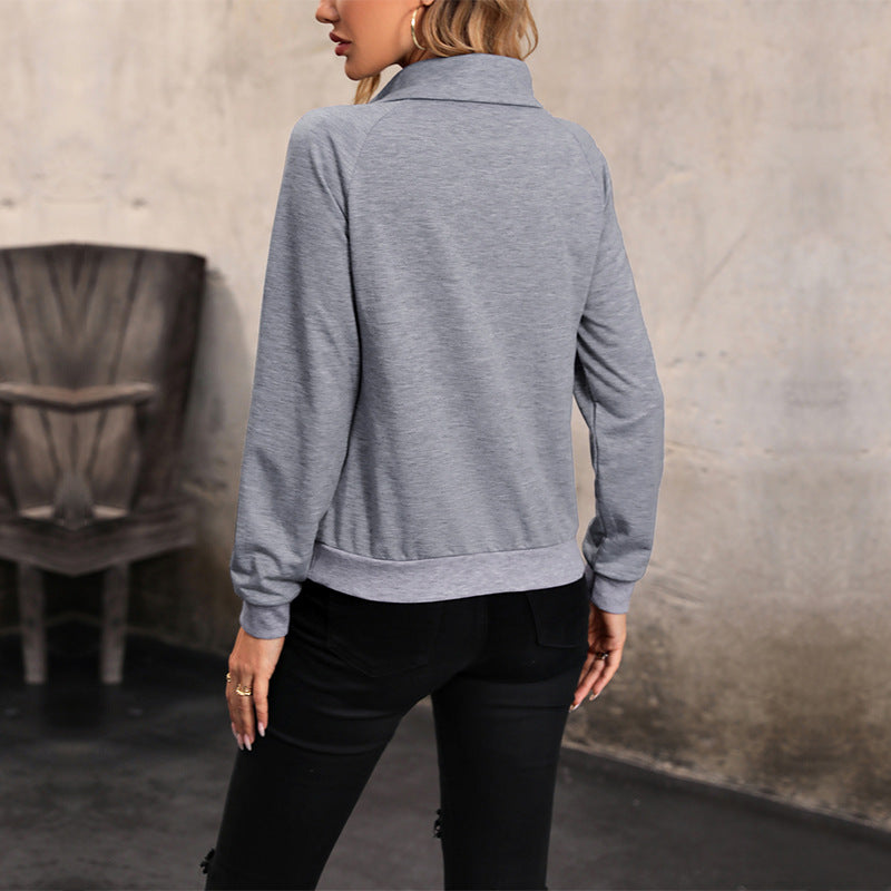 Solid Pullover Sweatshirt with Asymmetrical Button Neck