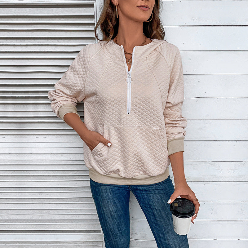 Quilted Half-Zip Hoodie with Kangaroo Pocket