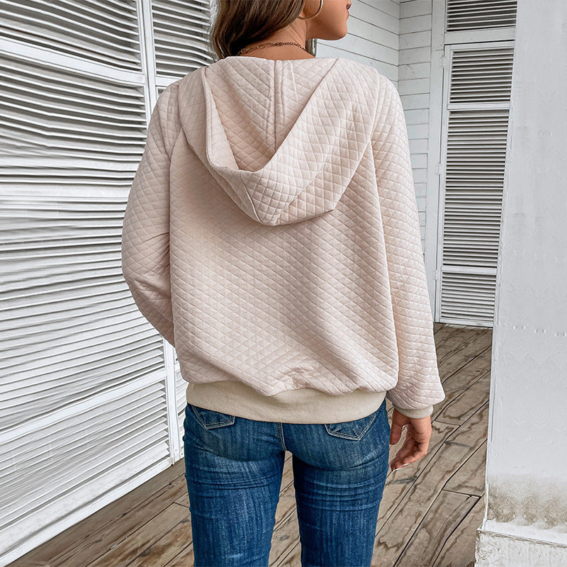Quilted Half-Zip Hoodie with Kangaroo Pocket