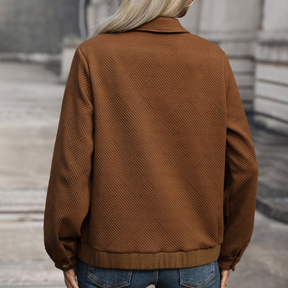 Chevron Texture Bomber Jacket with Lapel Collar