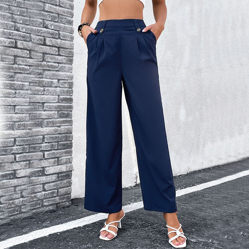 High-Waist Pleated Cropped Pants with Button Detail
