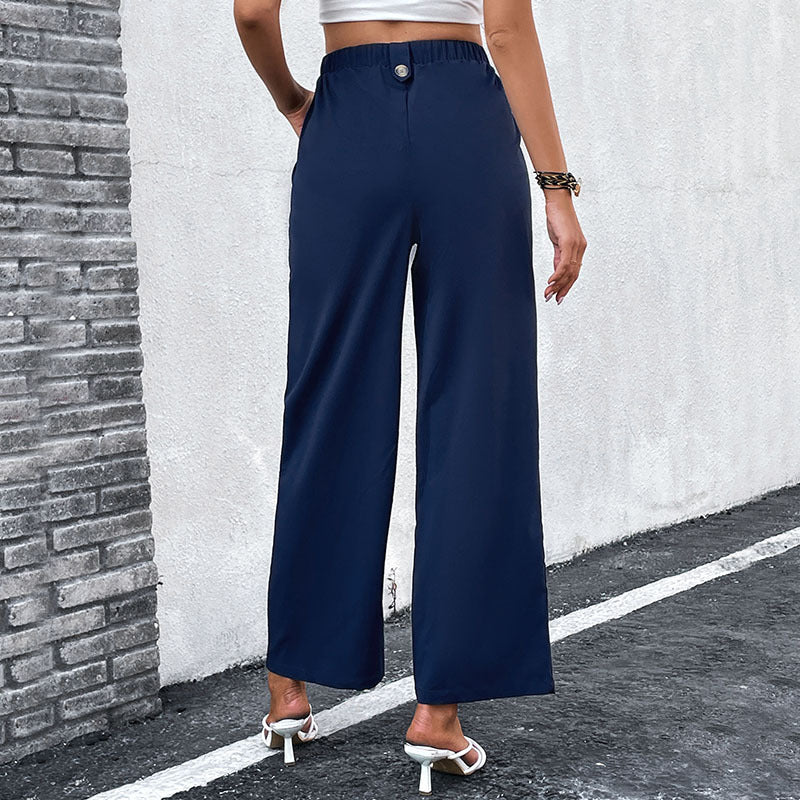 High-Waist Pleated Cropped Pants with Button Detail