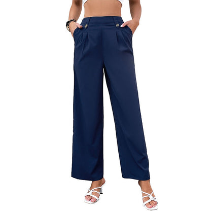 High-Waist Pleated Cropped Pants with Button Detail