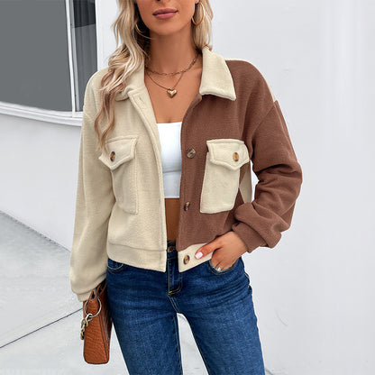 Color-Blocked Fleece Shacket with Button Front