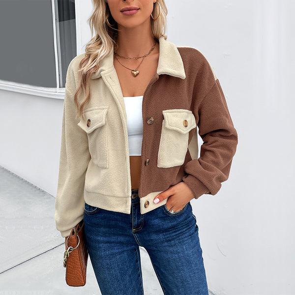 Color-Blocked Fleece Shacket with Button Front