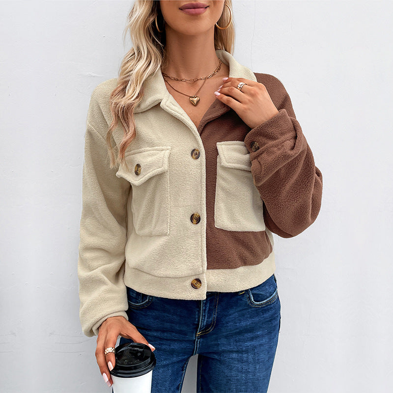 Color-Blocked Fleece Shacket with Button Front
