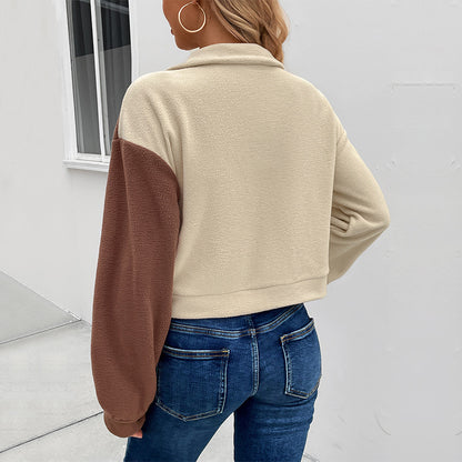 Color-Blocked Fleece Shacket with Button Front