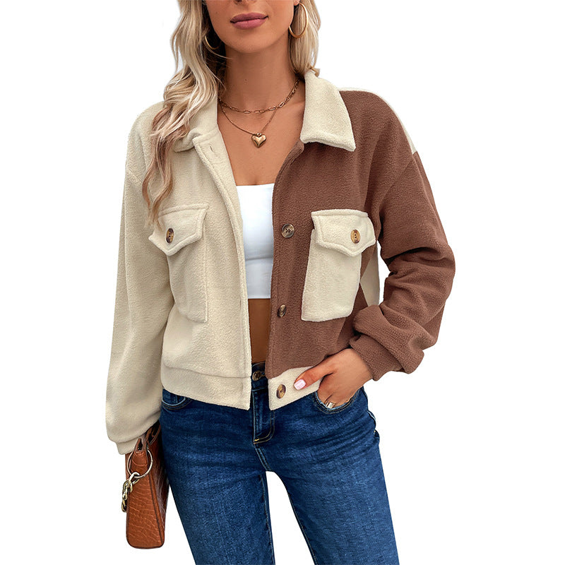 Color-Blocked Fleece Shacket with Button Front