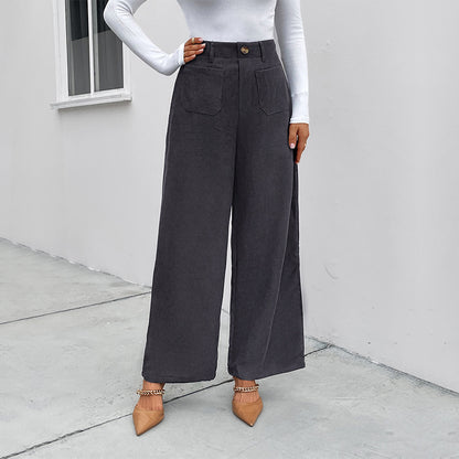 High-Waist Wide-Leg Corduroy Pants with Patch Pockets