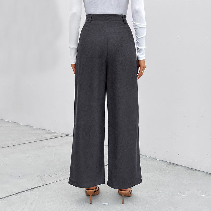 High-Waist Wide-Leg Corduroy Pants with Patch Pockets