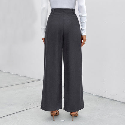 High-Waist Wide-Leg Corduroy Pants with Patch Pockets