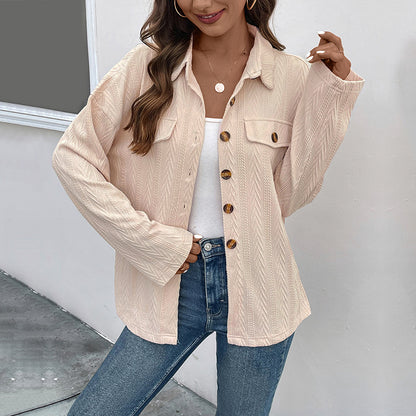 Jacquard Overshirt with Button Front and Flap Pockets