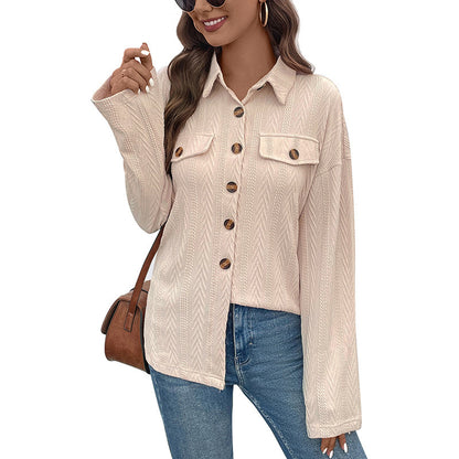 Jacquard Overshirt with Button Front and Flap Pockets