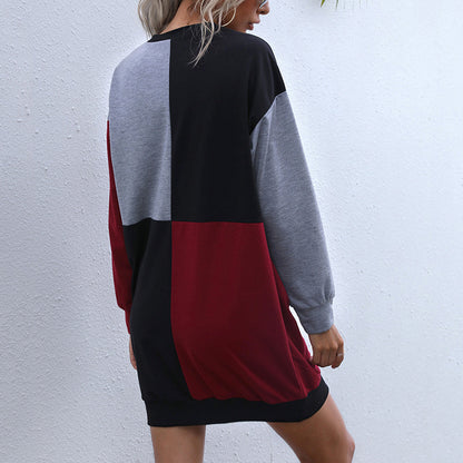Oversized Color-Block Mini Dress with Long Sleeves