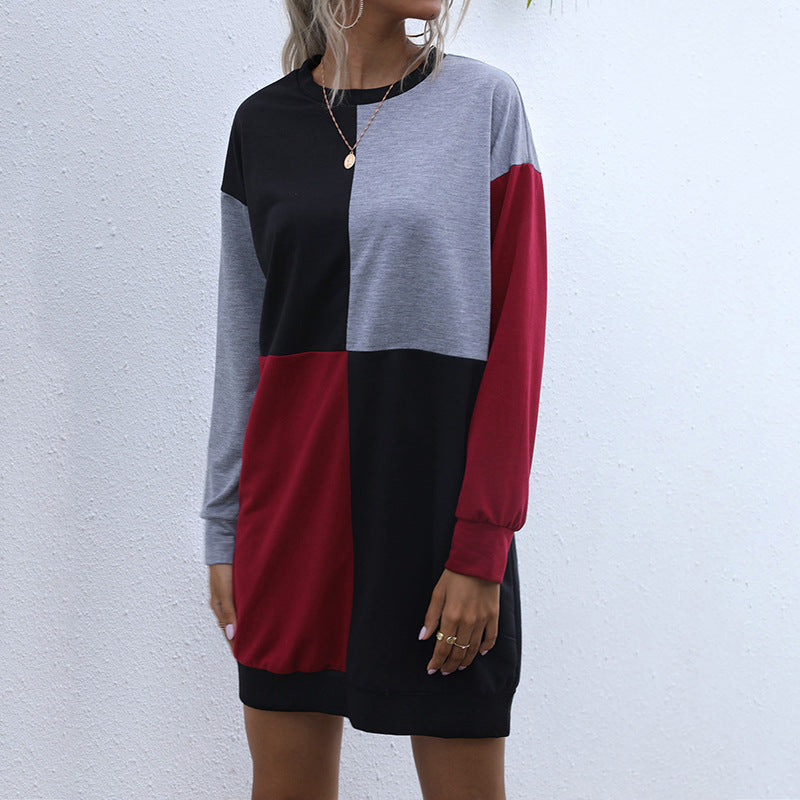 Oversized Color-Block Mini Dress with Long Sleeves