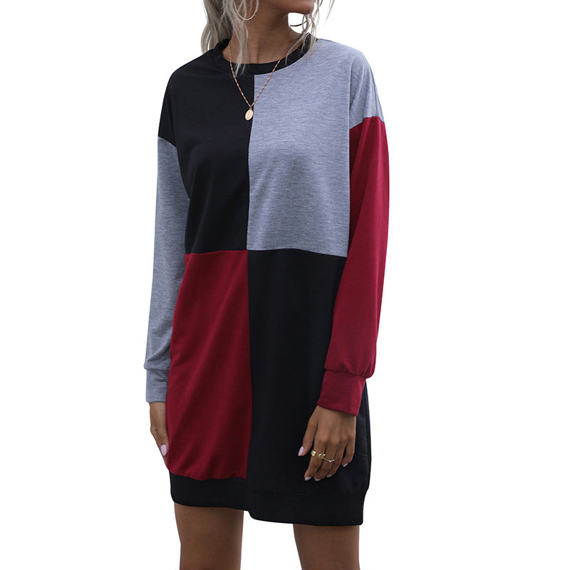 Oversized Color-Block Mini Dress with Long Sleeves