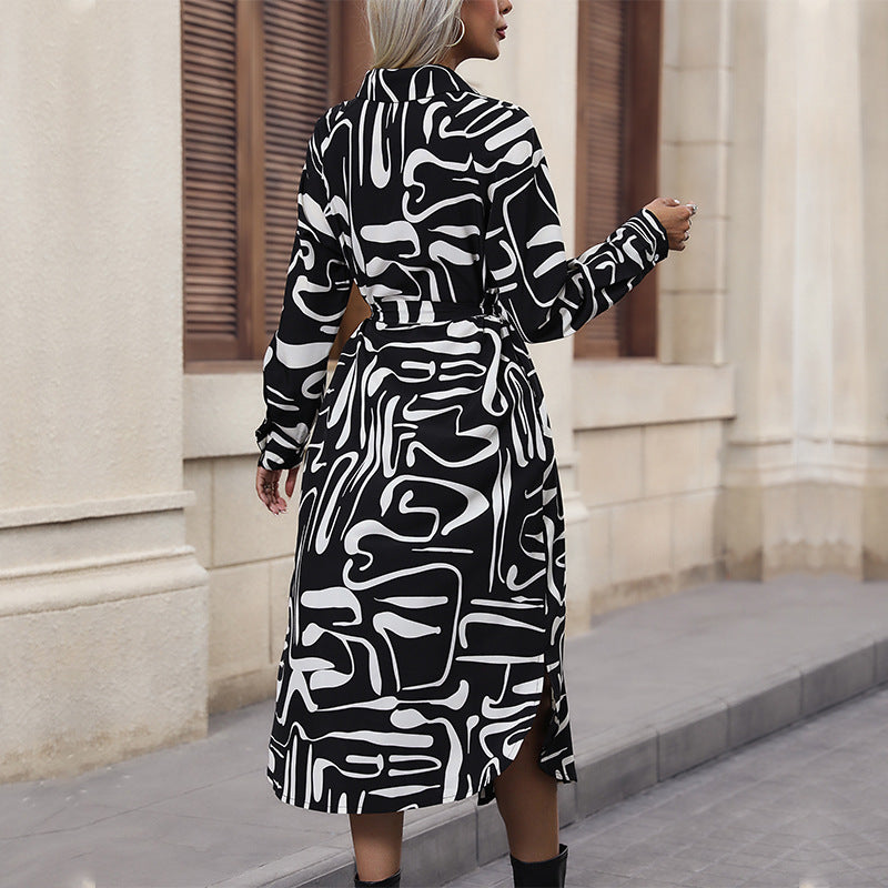 Midi Shirt Dress in Animal Print with Tie-Waist