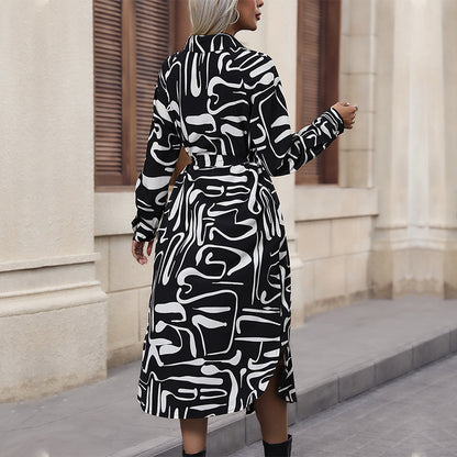 Midi Shirt Dress in Animal Print with Tie-Waist