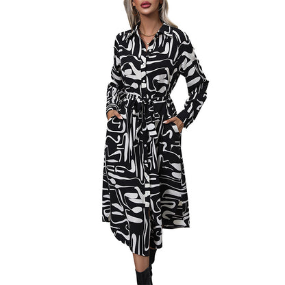 Midi Shirt Dress in Animal Print with Tie-Waist