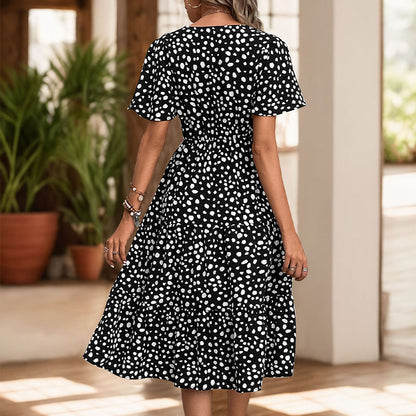 Tiered Leopard Print Midi Dress with V-Neck