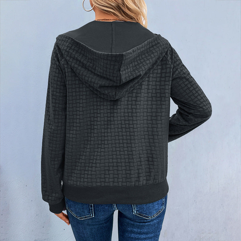 Textured Hoodie with Henley Buttons and Raglan Sleeves